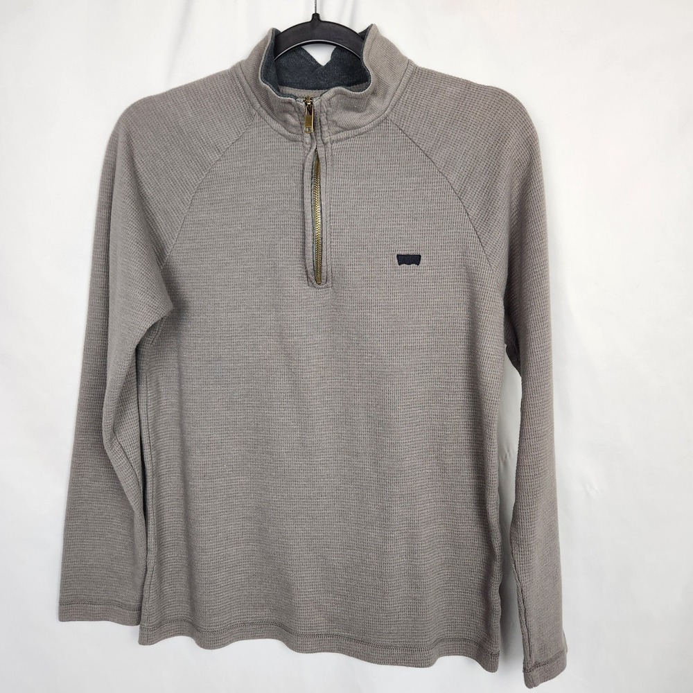 Levi's Mens Gray‎ Cotton Waffle Knit Sweater 1/4 Zip Pullover Casual Size Small
